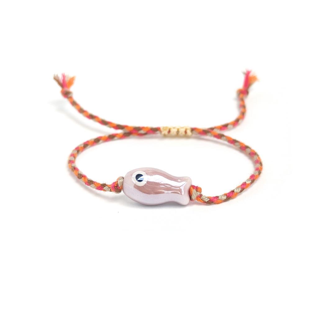 Vlen Adjustable Summer Beach Bracelet Ceramic Fish Charm Boho Style Colorful Rope Braided Handmade Jewelry Gift for Women