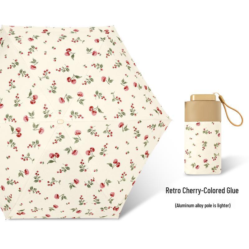 Zhi Retro Cherry Six-Fold Dual-Use Sunscreen Umbrella