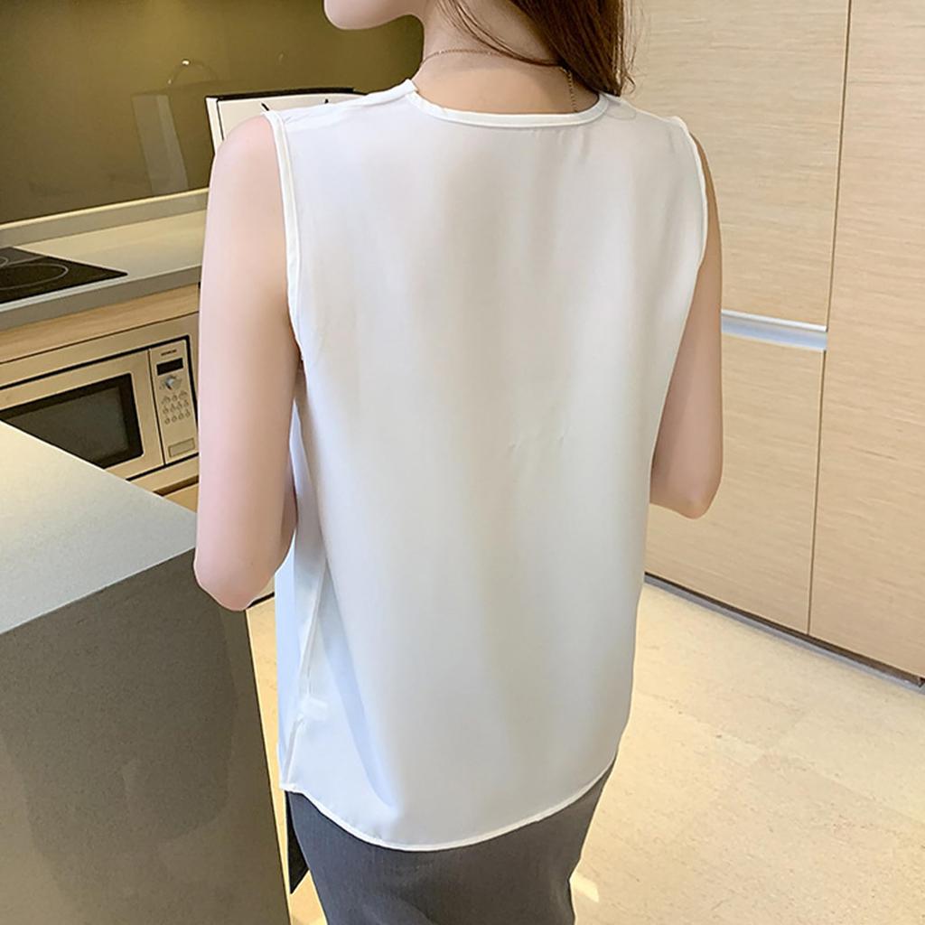 Blouses for Sleeveless Cut and Tank Summer Loose Office Cool To the Cool [SeiunAn] Women, Shirts, Tops, Summer, Chiffon, V-neck, Sewn, Neat, Top,