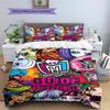 Ropa de cama con estampado Monster High Juego de colcha Funda de colcha Funda de almohada Decoración del hogar Regalo de cumpleaños (1 * funda nórdica + 2 * fundas de almohada, sin núcleo)