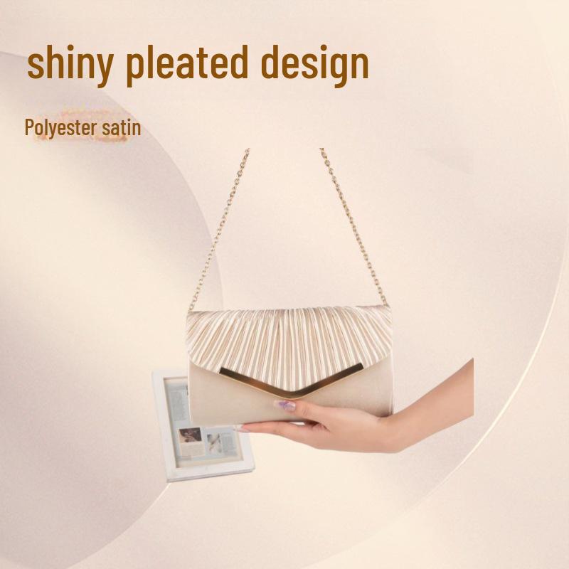 Satin Pleated Evening Clutch Crossbody Bag for Ladies