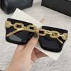 INS Vintage Sunglasses Women Trend New Fashion Small Metal Chain Sunglasses Elegant Eyeglasses Fashion Black Shades