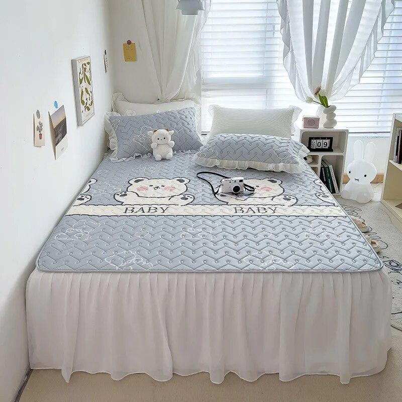 Textile de casă Cearșaf cu elastic Față de pernă Set 3 buc Așternut de pat Răcoros de vară Latex Cuvertură de pat Volan pentru pat Desene animate drăguțe Cearșaf pentru pat pentru copii