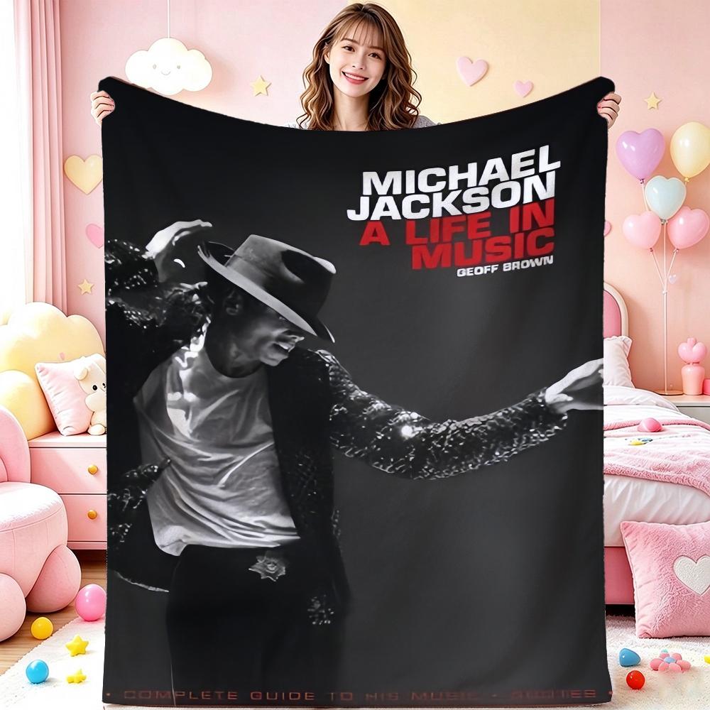 Michael Jackson Pop Theme Printed Blanket Warm Comfortable Fleece Blanket For Camping Travel Home Decor Holiday Gift
