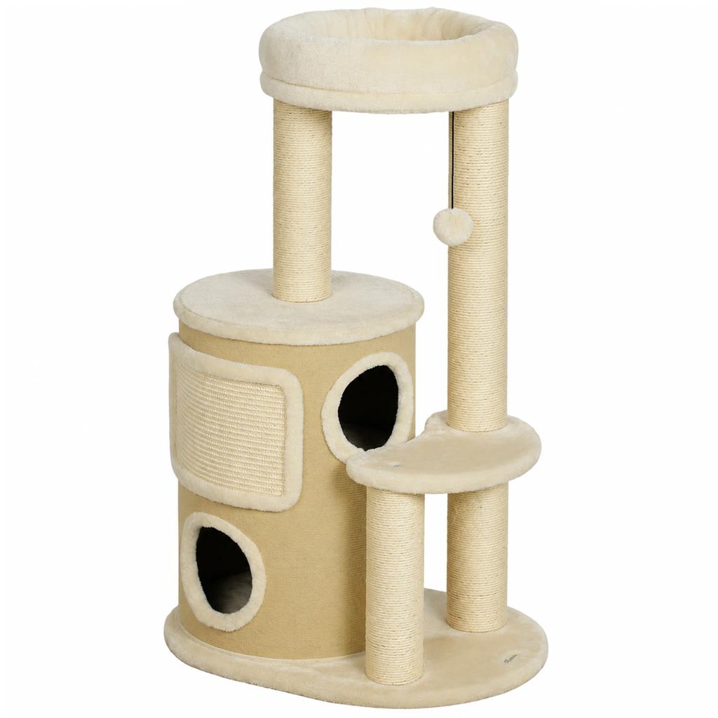 Cat Tree with 2-Story Scratching Barrel Cat Tree with Sisal Scratching Posts, Platform Sisal Board Play Ball, for Cats 5kg