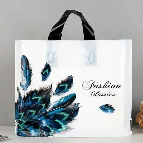 50piece 0.14mm Thick Plastic Handbag Marble Pattern Mall Shopping Bag High End Portable Clothing Storage Pocket For Men And Wome