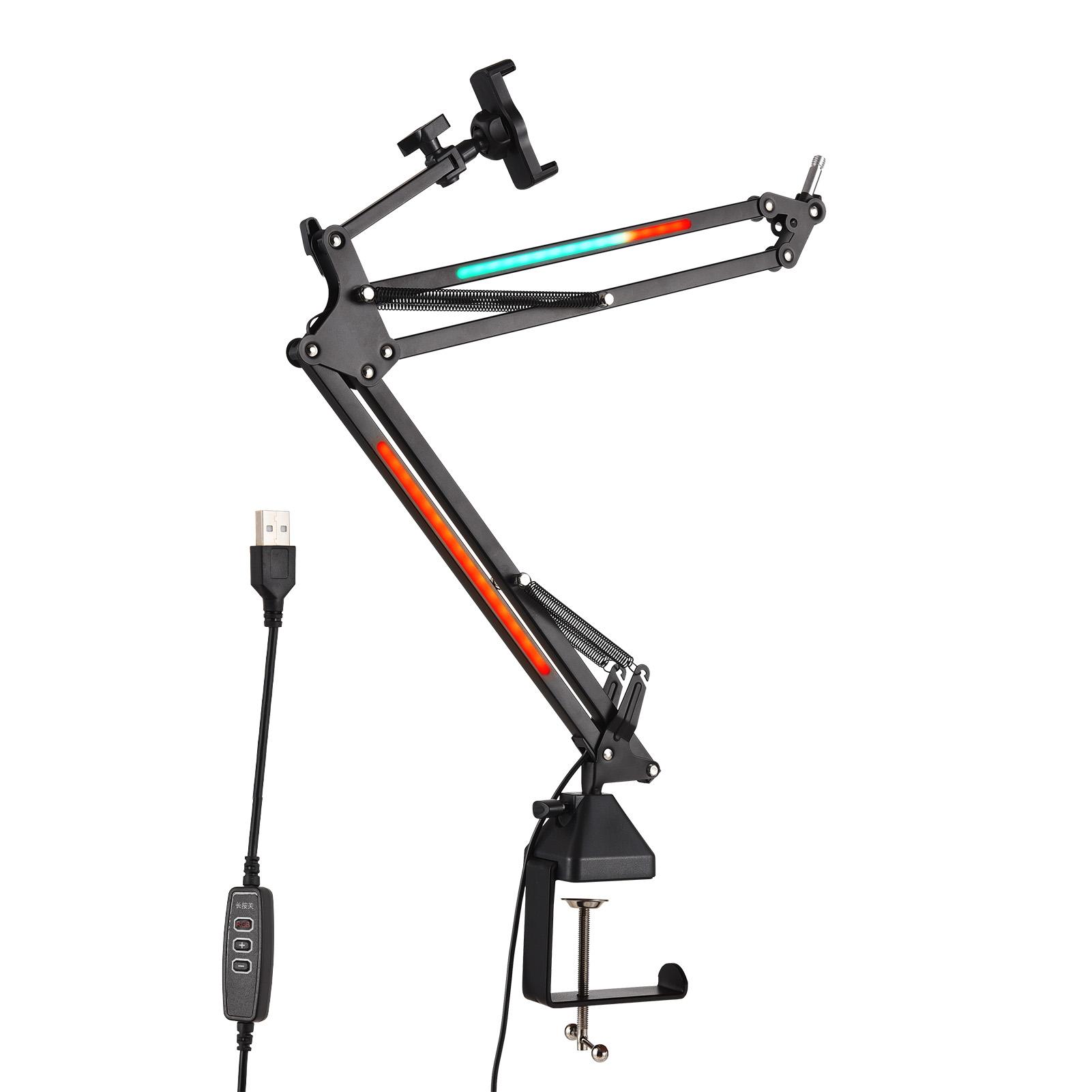Microphone Stand Boom Arm RGB Lighting Metal Mic Arm Gaming Streaming Podcasting