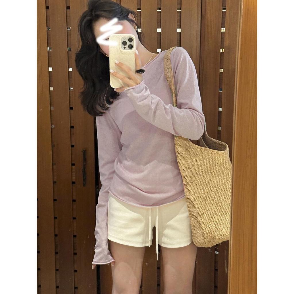 Women's Slim Fit Long Sleeve Purple T-Shirt for Spring/Autumn