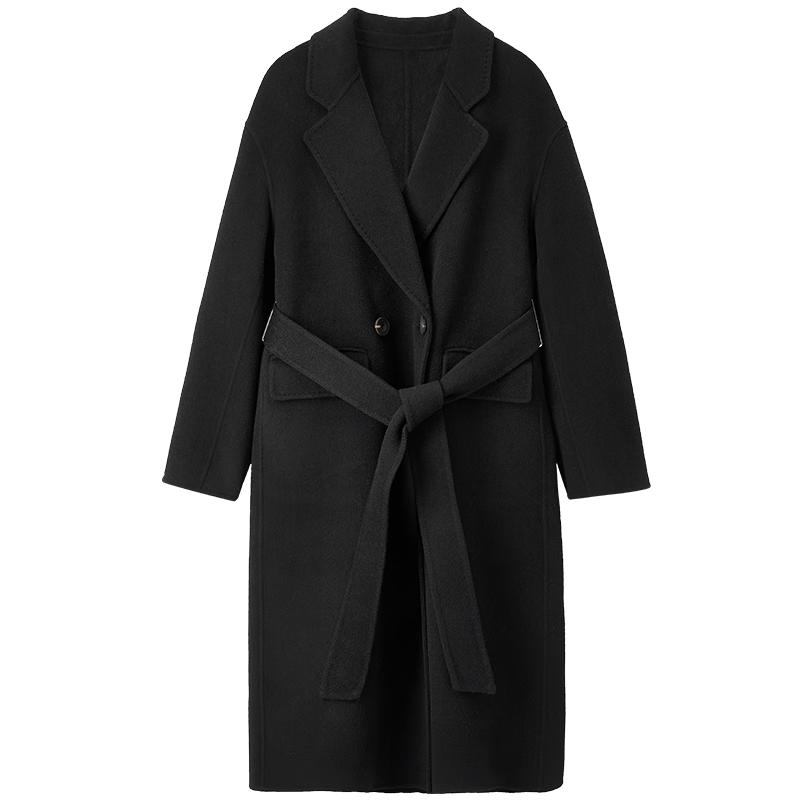 

Women s Elegant Double-faced 100% Wool Mid-Length Coat L