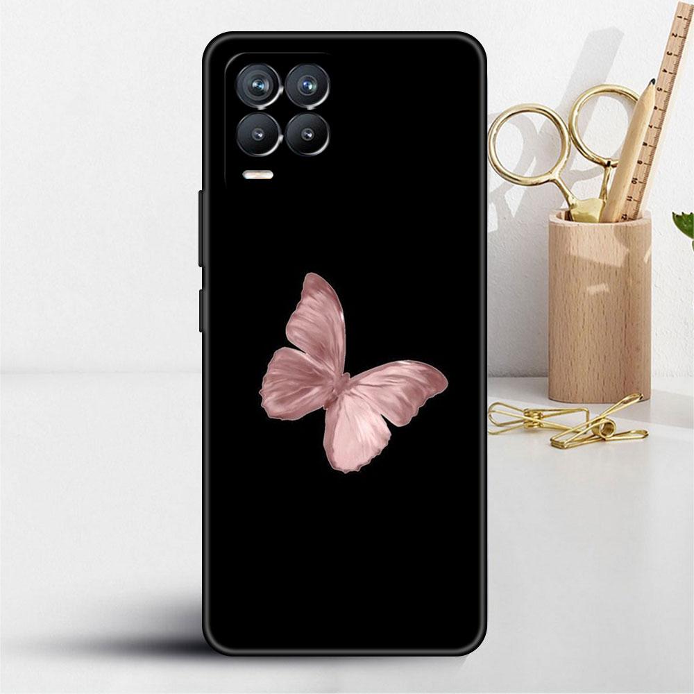 Case For Realme 8 C21y GT Neo 2 3 8i C21 7 C11 6 C12 C35 C3 GT 9 Pro C12 Silicone TPU Phone Cover Beauty Pink Butterfly