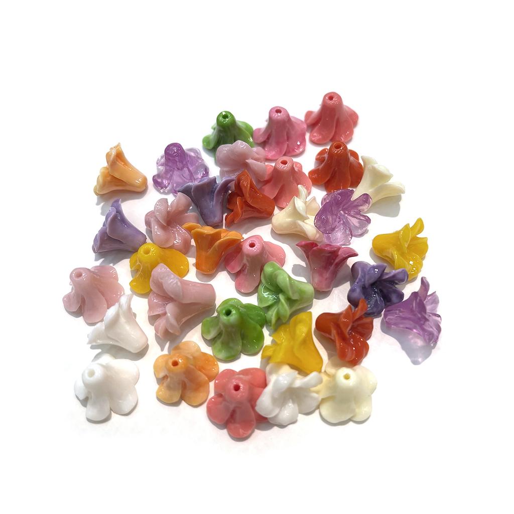 20Pcs Shell Powder Carved Trumpet Flower Beads 11x14mm Through Hole Loose Spacer Beads Mixed Color for DIY Bracelet Necklace Jewelry Making Supplies
