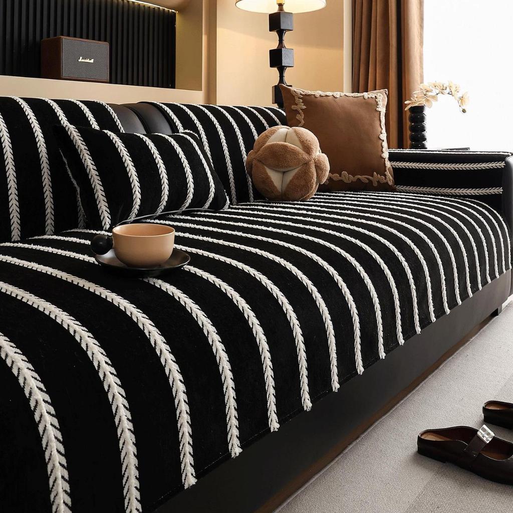 Black Sofa Cushion, High-end Sense, Universal In All Seasons, New Fixed Non-slip Cover Cloth Cover Leather Seat Cushion
