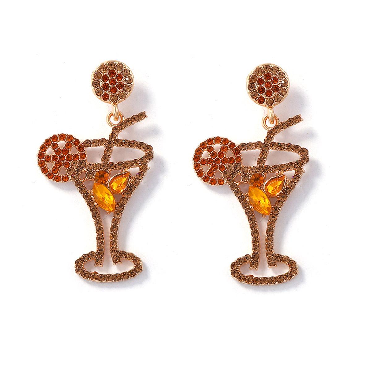 

Cross-border new European and American style fashion versatile cocktail cup style exaggerated temperament hollow diamond alloy earrings помаранчевий
