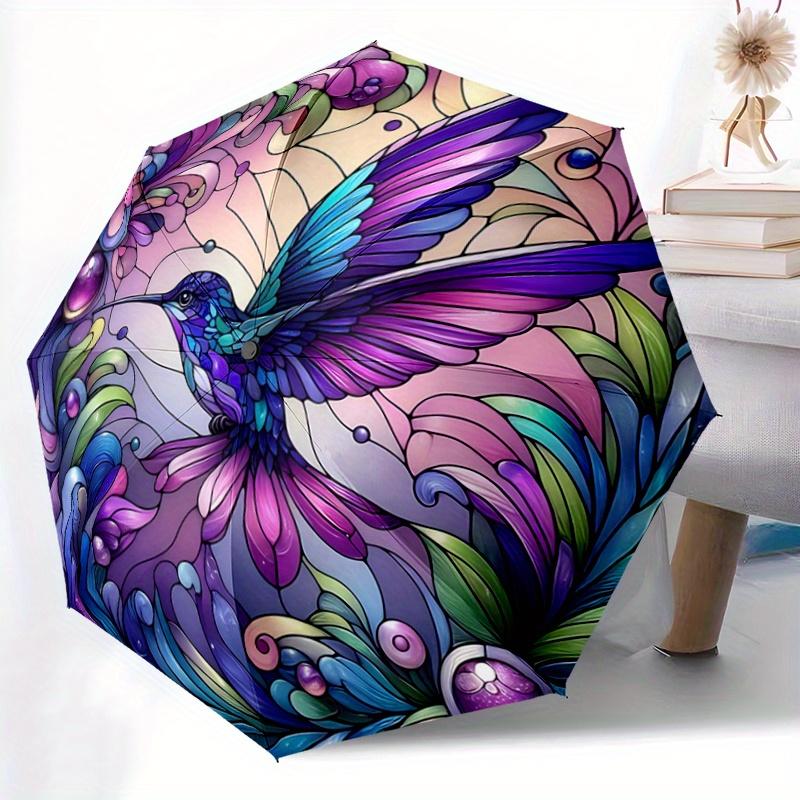 1pc Stunning Stained Glass Hummingbird Design Pattern Automatic Umbrella is Fashionable and Good-Looking, Suitable for Travel and Daily Use.R074