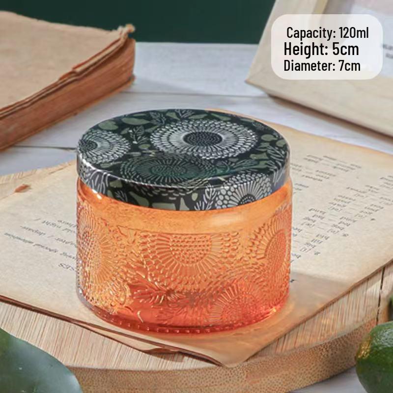 Embossed Glass Jar: DIY Flameless Scented Candle Cup with Colored Pattern