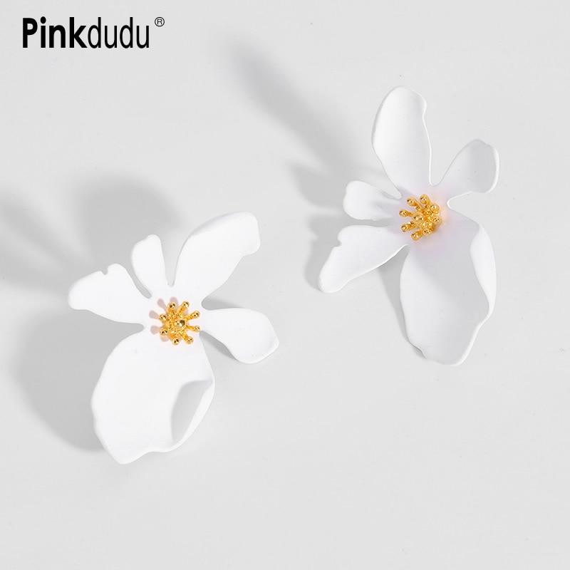 Pinkdudu Exaggerated White Flower Stud Earrings Green White Flower Stud Earrings Simple Casual Jewelry OG091