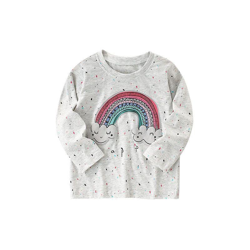 Gray Rainbow T-Shirt, New Spring and Autumn Style, European and American Style, for Young Children, Round Neck, Long Sleeve, Autumn Girls' Top 5
