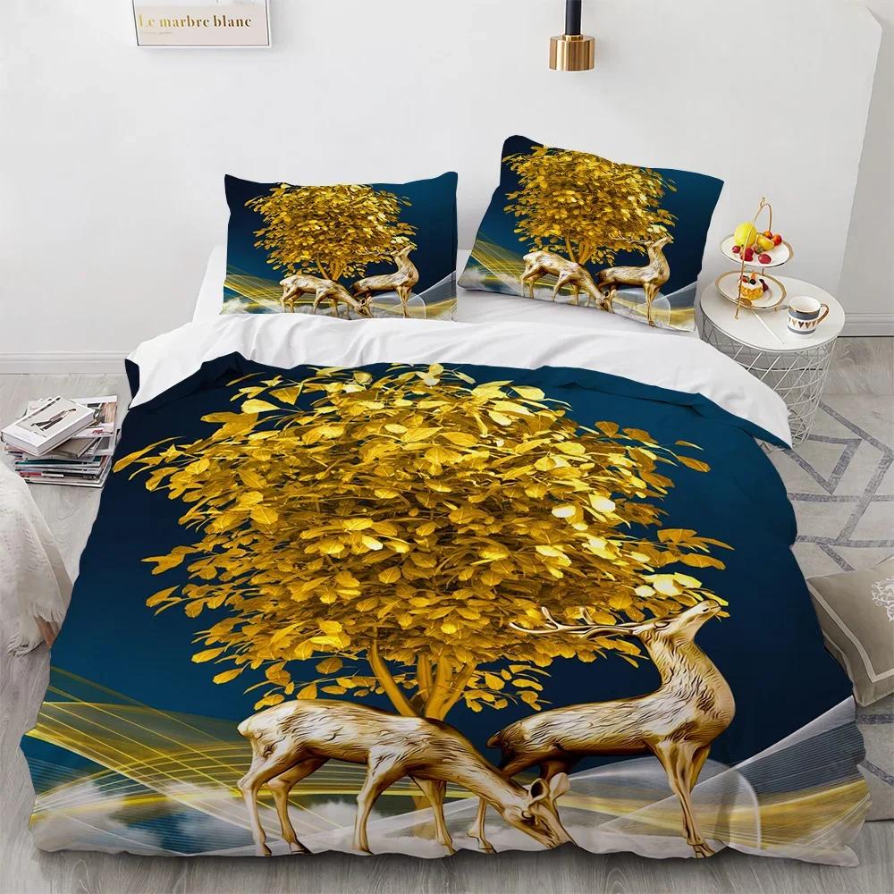 Deer Duvet Cover Set Wild Animals Flowers Pattern Polyester Bedding Set King Twin Full Size Comforter Cover For Kids Boys Girls