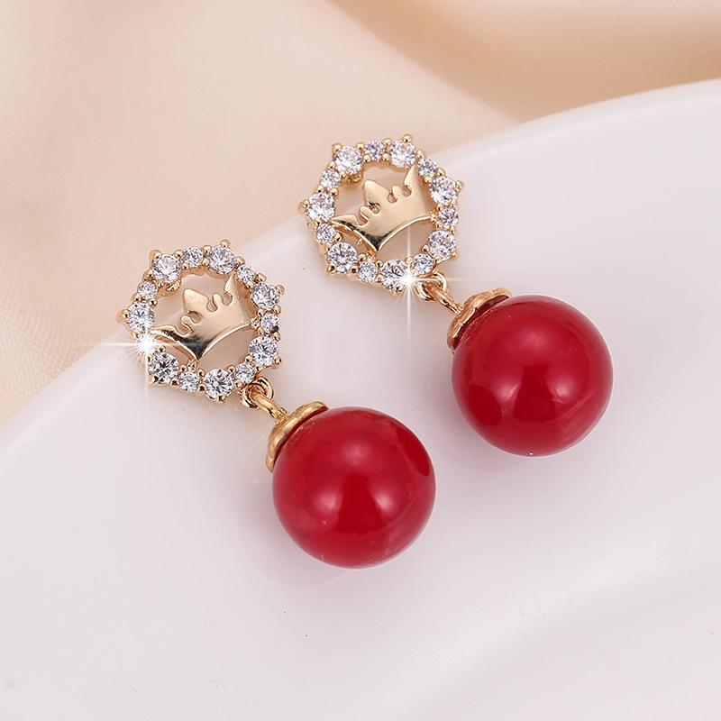 Geometric Crown Rhinestone Pearl Stud Earrings - Elegant Women s Small Fragrance Style