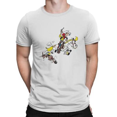 Main Character T-Shirts Men L-Lucky Luke Fashion Pure Cotton Tee Shirt Round Neck Short Sleeve T Shirts Summer Clothing