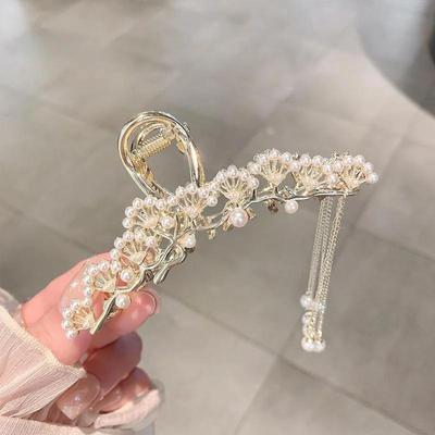 Damenmode Haarspange Perle Fächer Quaste Hinterkopf Schmetterlingsspangen Mode Haaraccessoires für Damen Kreativer Schmuck Geschenk