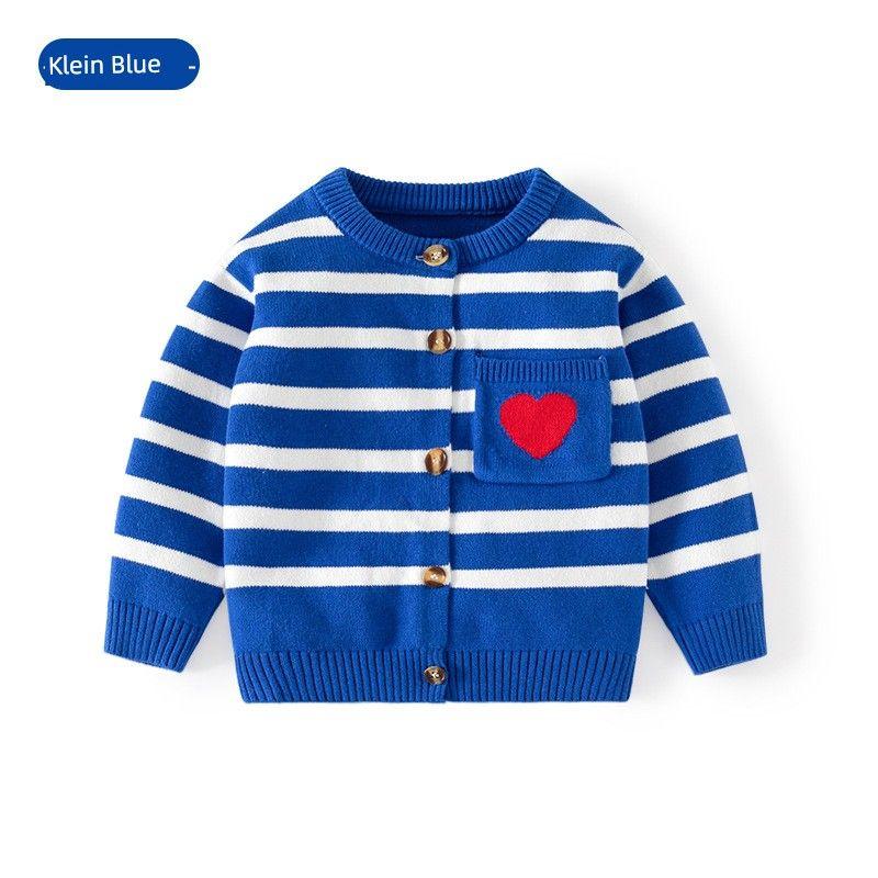 Spring and Autumn Kids Striped Sweater Coat Love Heart-Shaped Men and Women Kids' Sweater Baby Girl Long Sleeve Sweater Cardigan