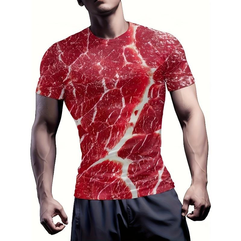 Men's 3D Printed T-Shirt Muscle Pattern Print Outdoor Fitness Breathable Quick Drying Sports Short Sleeve O-Neck Pullover Casual Top