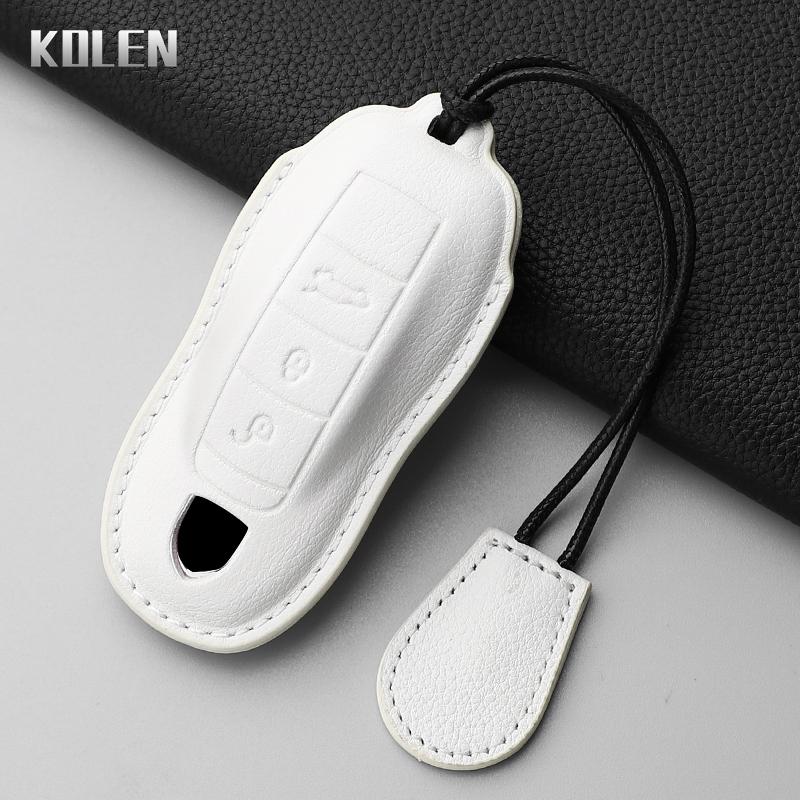Leather Car Key Case Cover Shell Fob For Porsche Panamera Spyder Carrera Macan Boxster Cayman Cayenne 911 970 981 991 Keychain