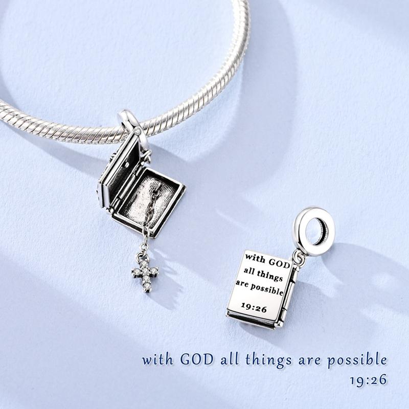 Original 925 Sterling Silver Charm Bead Openable the Holy Bible Pendant Fit Original Bracelet For Women Men DIY Jewelry Gift