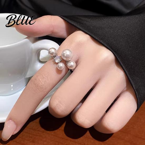 Women Fashion Ring French Style Adjustable Opening Finger Faux Pearl