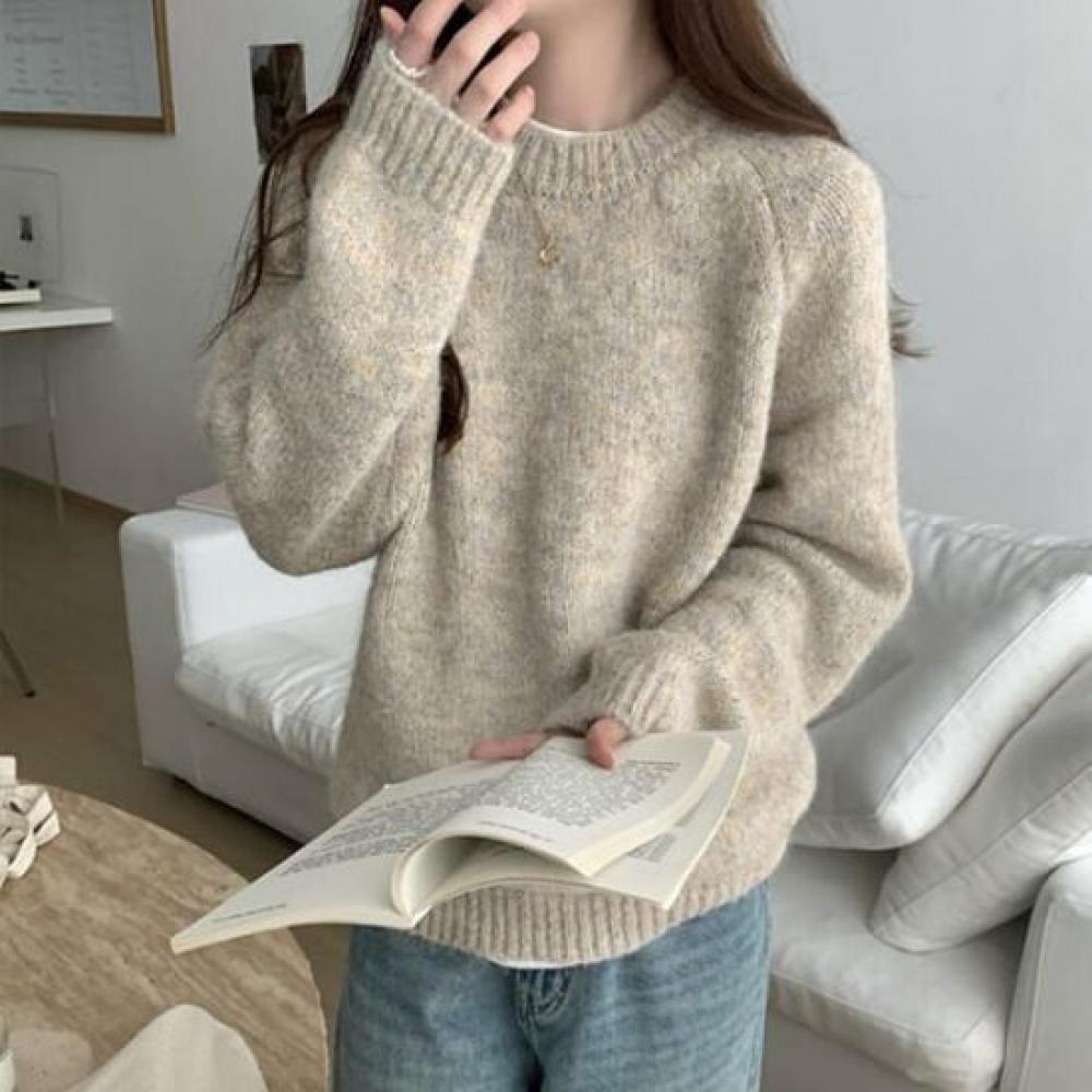 Navava Nk2717 Simple Daily Round Neck Long Sleeve Knit Sweater