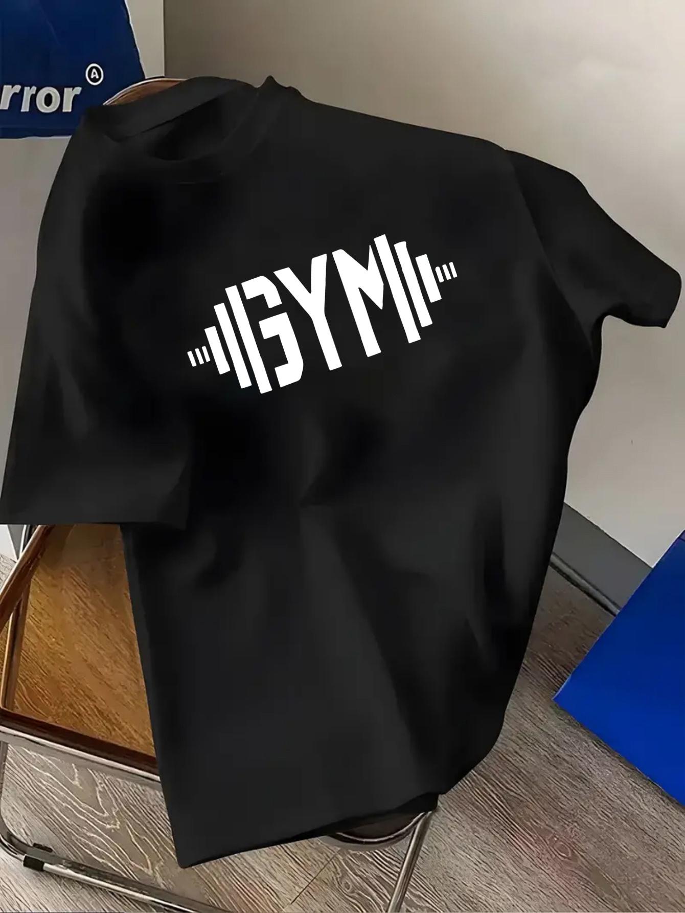 

Gym Men Cotton TShirt Muscle Fit Casual Athletic Streetwear Black and White Graphic Tee Workout Fitness Gear - Men s Summer C... S