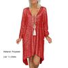 V-Neck Long Sleeve High-low Hem Autumn Dress Shiny Sequins Plus Size Casual Dress