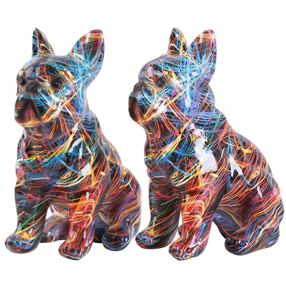 Bulldog Statue French Bulldog Figurine Creative Colorful Art Animal Statue Graffiti Dog Sculpture for Bookshelf Table TV Cabinet