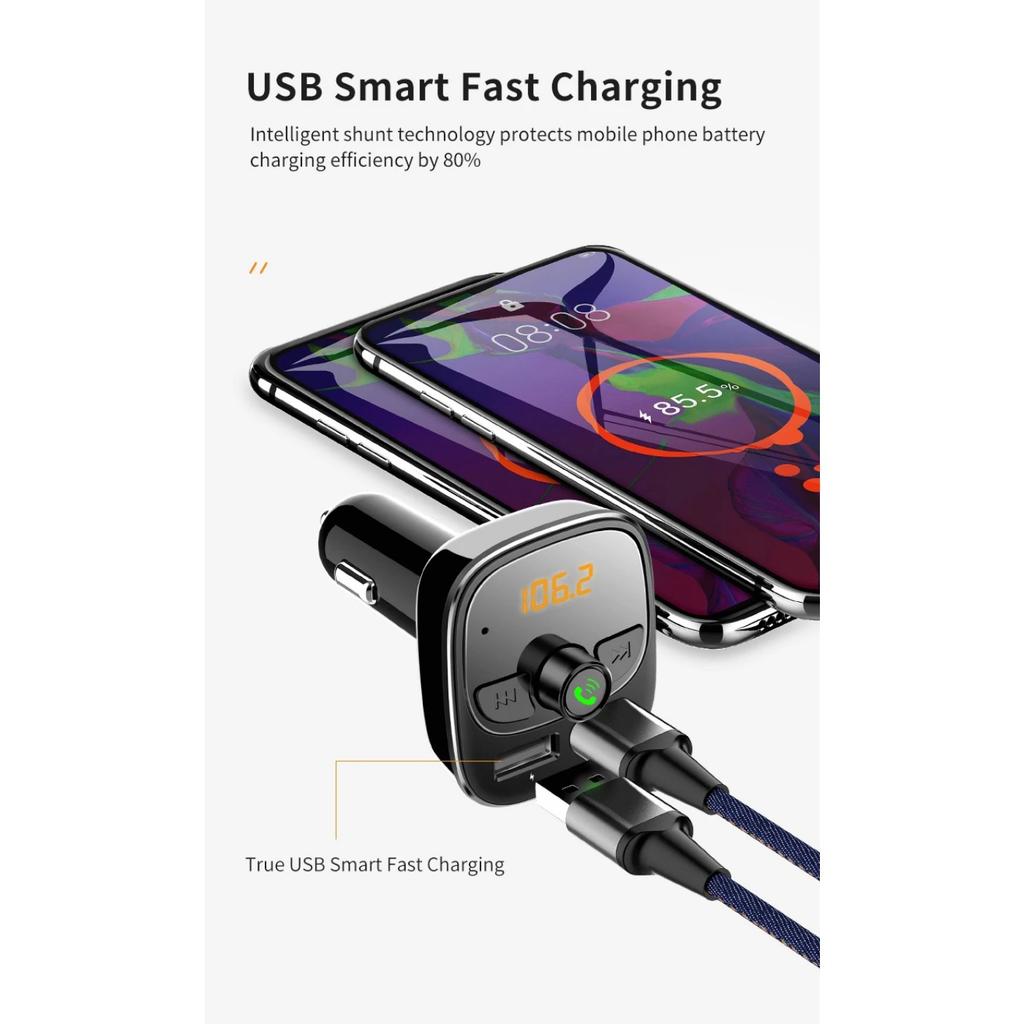 Car Mp3 Player Bluetooth 5.4 FM Transmitter Car Charger Adapter Dual USB Support TF Card & U Disk Hands-Free Call