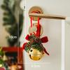 Red Christmas Chime Bell Wreath Pine Cone Bell Pendant Christmas Velvet Bow Bell  Garden Decor