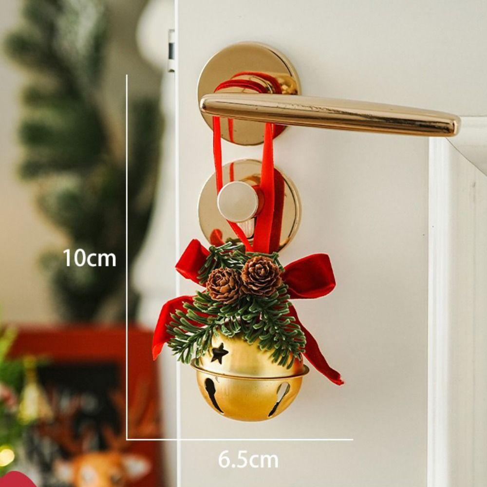 Wreath Christmas Chime Bell Red Pine Cone Bell Pendant Christmas Velvet Bow Bell  Xmas Decor