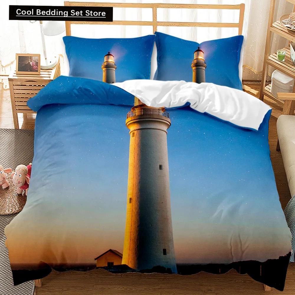 Lighthouse Duvet Cover Ocean Comforter Cover Nautical Quilt Cover Sunset Nature Double Queen King Size Polyester Bedding Set