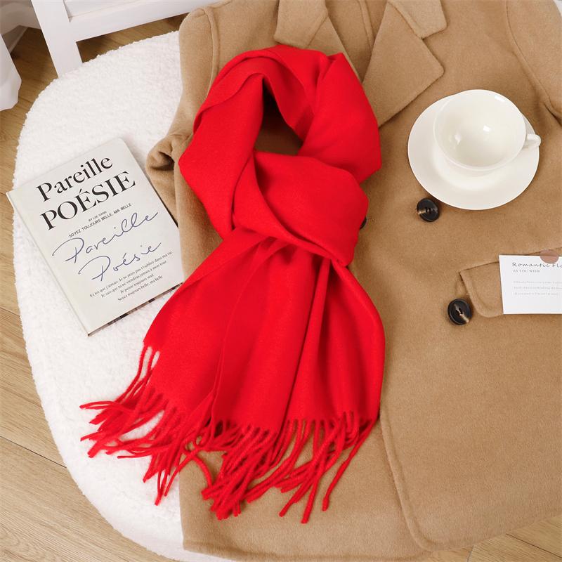 30*180cm Korea Styles Solid Color Cashmere Winter Warm Women Scarf Thicken Shawl Tassels Pashmina Hijab Wrap Windproof Foulard