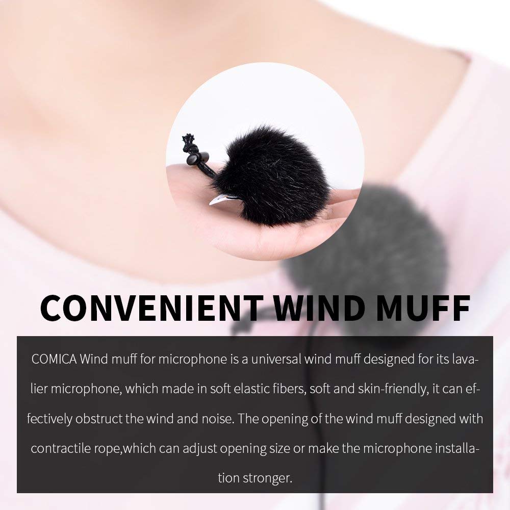 Lapel Microphone Windscreen COMICA Lapel Adjustable Outdoor Fur Mini Microphone Accessory [3-Pack, Black] Windscreen, Anti-Drop, Size, Clip-on