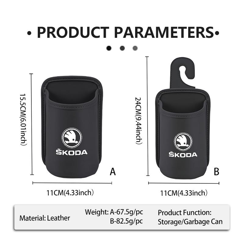 LOLL4 For Skoda Car Logo Door Water Cup Holder Back Seat Drink Rack Leather Storage Box Fabia 1 2 Octavia A7 RS Superb Rapid Yeti