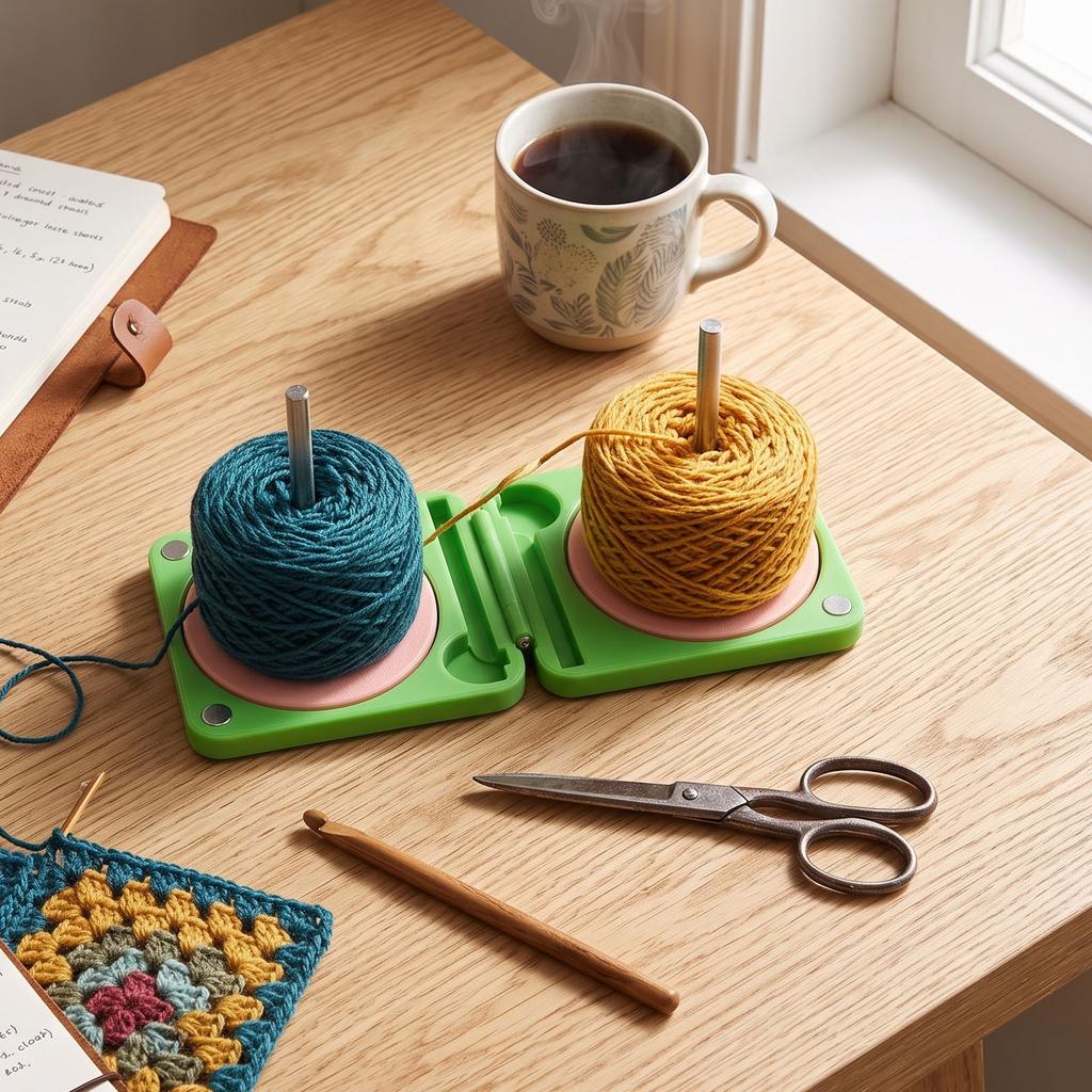 Portable Yarn Holder Foldable Plastic and Metal Dual Yarn Winder Box for Crochet Knitting