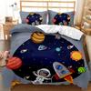 Child Cartoon Astronaut Duvet Cover Bedding Set King Size Boys Kids Galaxy Stars Out Space Soft Polyester Comforter Cover Black