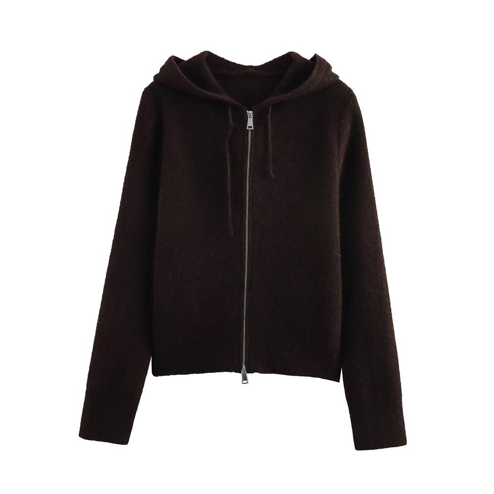 2025 Spring Women's Casual Hooded Knit Sweatshirt Jacket