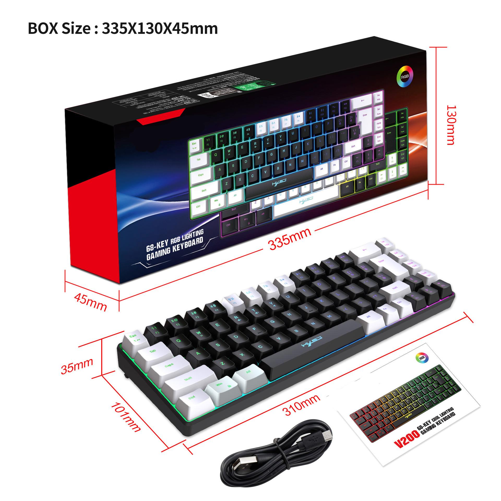 

Механическая клавиатура MK61 USB Gaming с красным переключателем и RGB-подсветкой, с возможностью горячей замены, 61 клавиша, проводная, съемный кабель