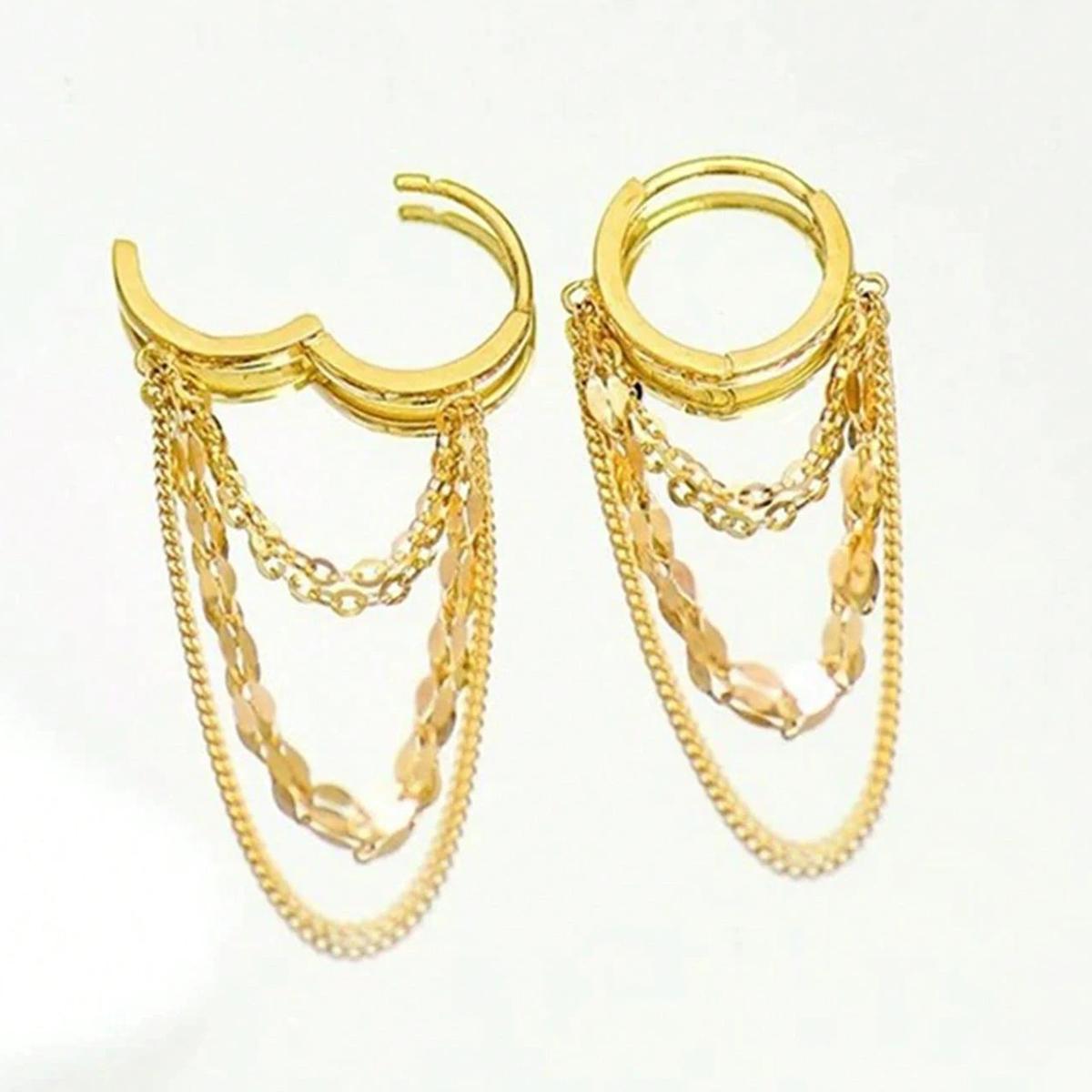 

Bohemian Multi Layer Chain Tassel Hoop Earrings Gold Silver Color Options Fashionable Hip Hop Style Lightweight Alloy for Women