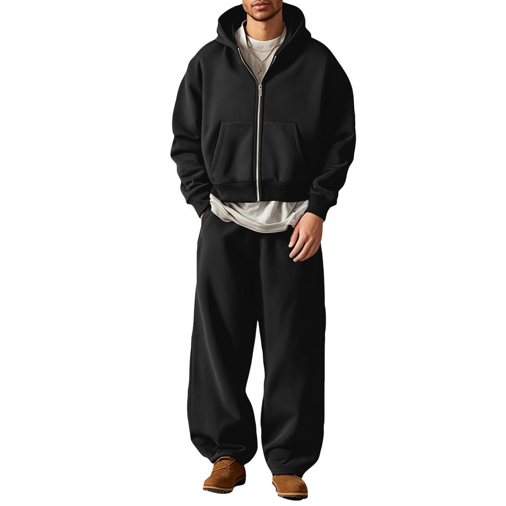 Winter Kapuzen-Reißverschluss-Sweatshirt und Jogginghosen Set Passendes Trainingsanzug für Damen und Herren
