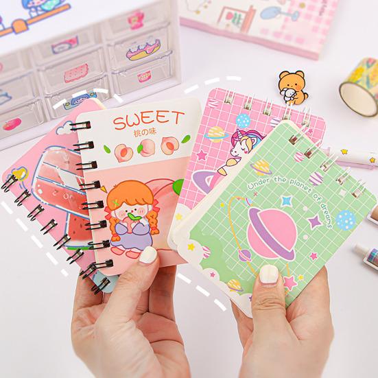Mini Cartoon Spiral Notebook, 80 Pages Pocket Notebook, Portable Smooth Page Turning Journal for Study Notes