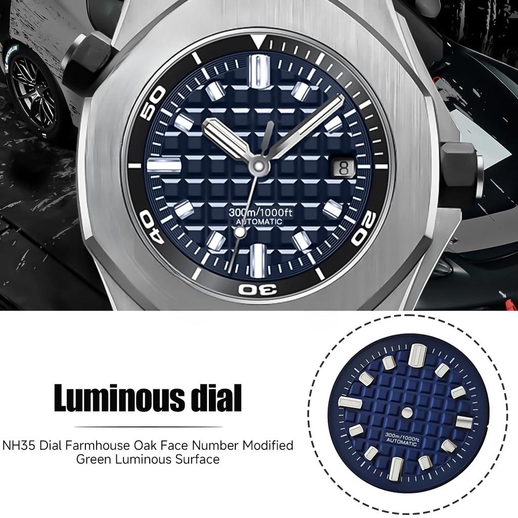 30mm Zifferblatt ohne Logo frisch kleines Quadrat Grün leuchtendes Zifferblatt kompatibel mit japanischem Uhrwerk NH34 NH35 NH36 Uhrenzubehör