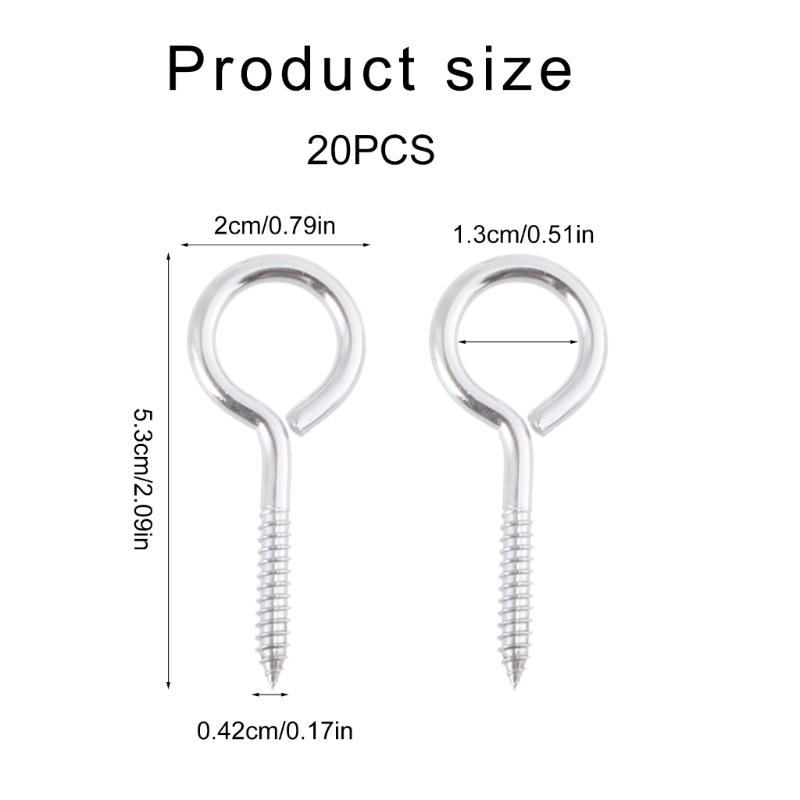 20Pcs Self Tapping Screws Eyes Bolts Heavy Duty Stainless Steel Eyes Screw Metal Small Tapping Screw Hook Rings Enduring